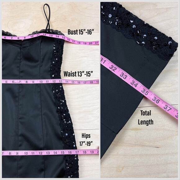 Vintage Y2K Black Sequins Lace Bodycon Mini Dress - Picture 6 of 7